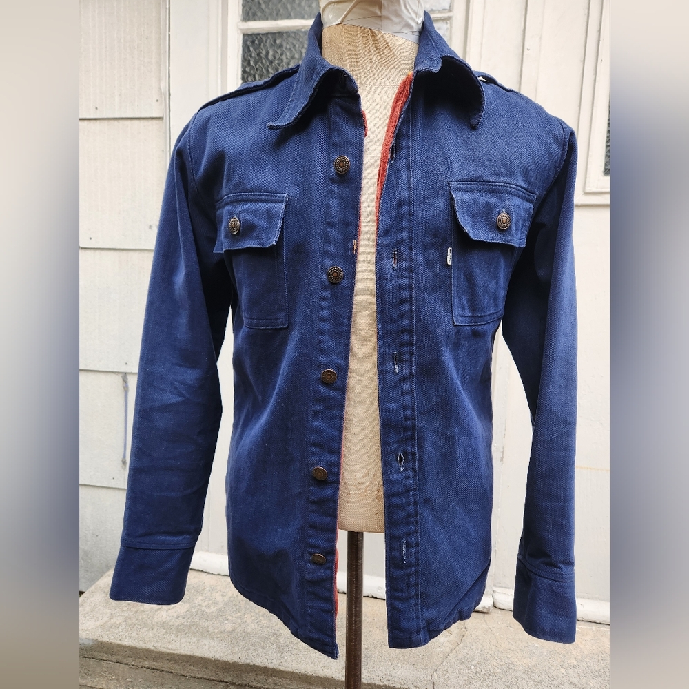Customized 1970s Levi's Blue Women's Twill Shirt - White Tab